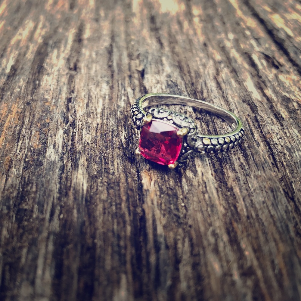 Sterling silver and Ruby red vintage inspired ring